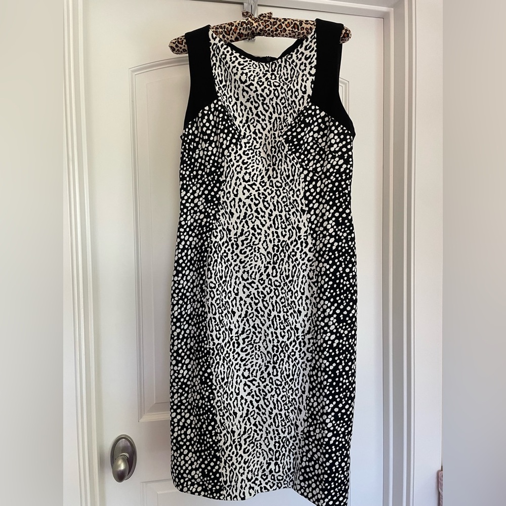 Karen Millen Black and White Animal Print Sheath Midi Dress - Size 10
